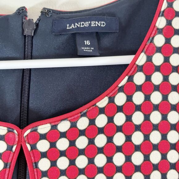 Lands End Dress Womens Sz 16 Red Ponte Polka Dot Sheath Sleeveless Stretch - Picture 7 of 10